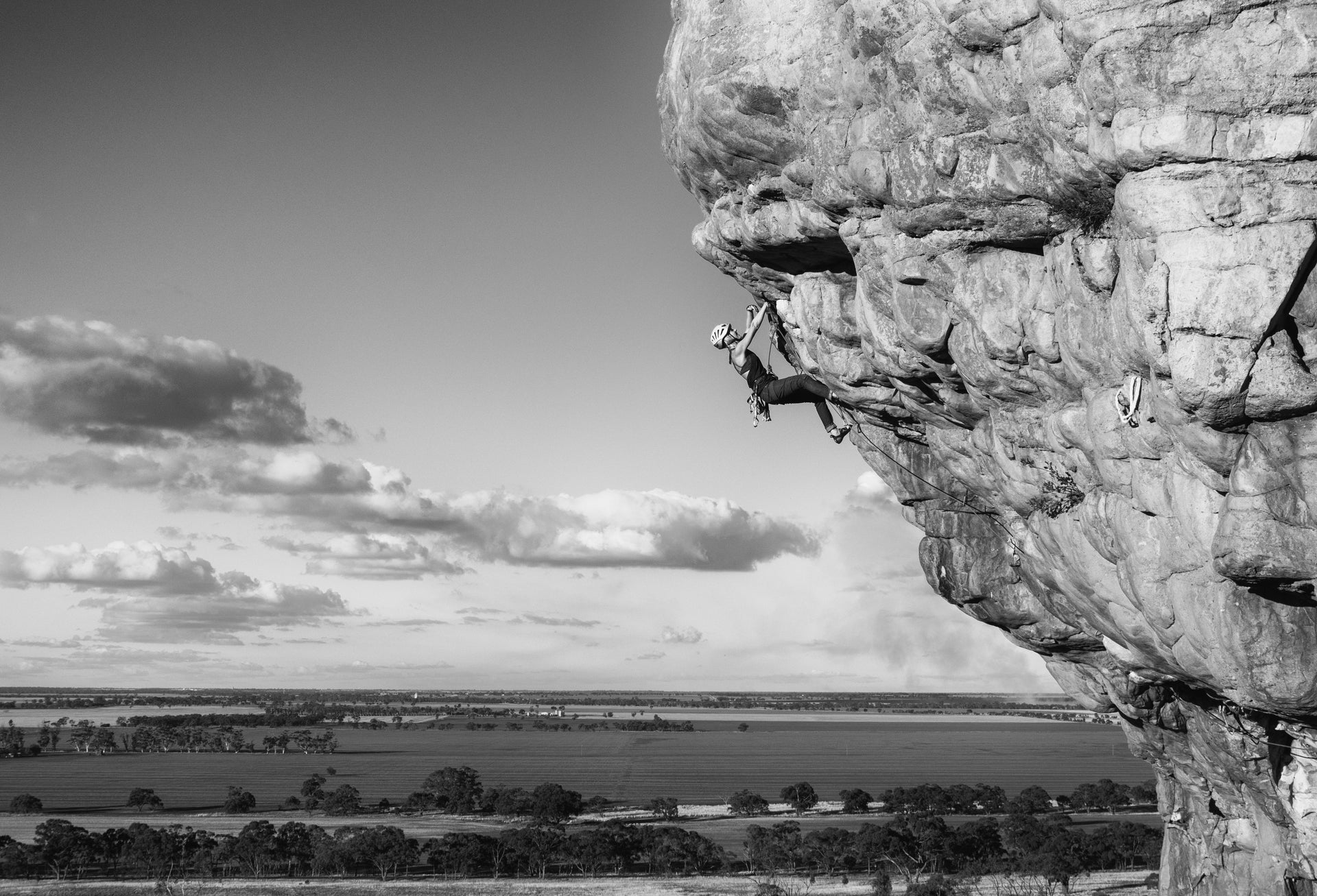 Esther exploring the literal edge on “Procol harum” a grade 26 climb, Mount Arapiles/Djuritte, 2017. Photo Simon Madden