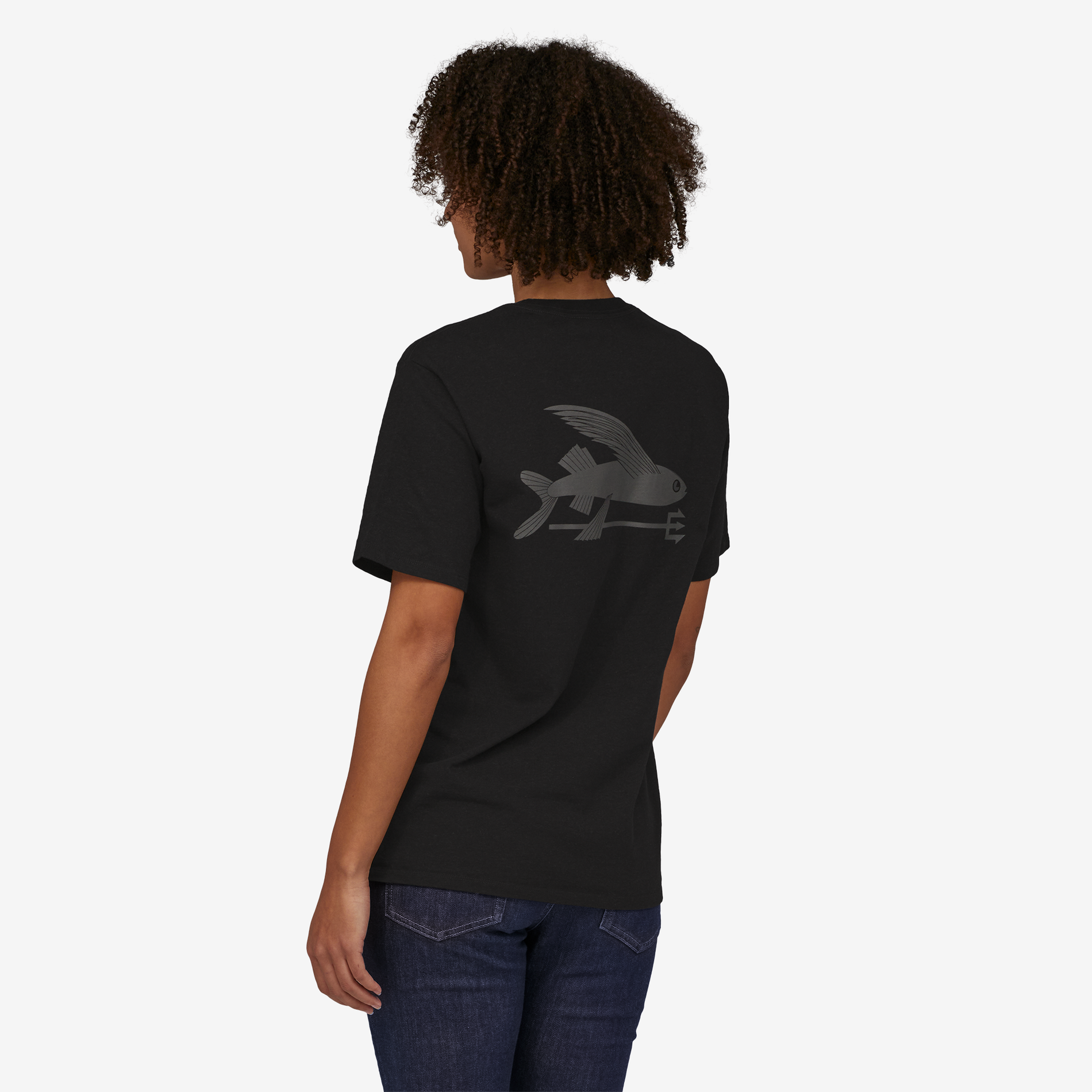 Patagonia Men’s Flying Fish Responsibili-Tee in Ink Black, Small - Logo T-Shirts - Recycled Cotton/Polyester