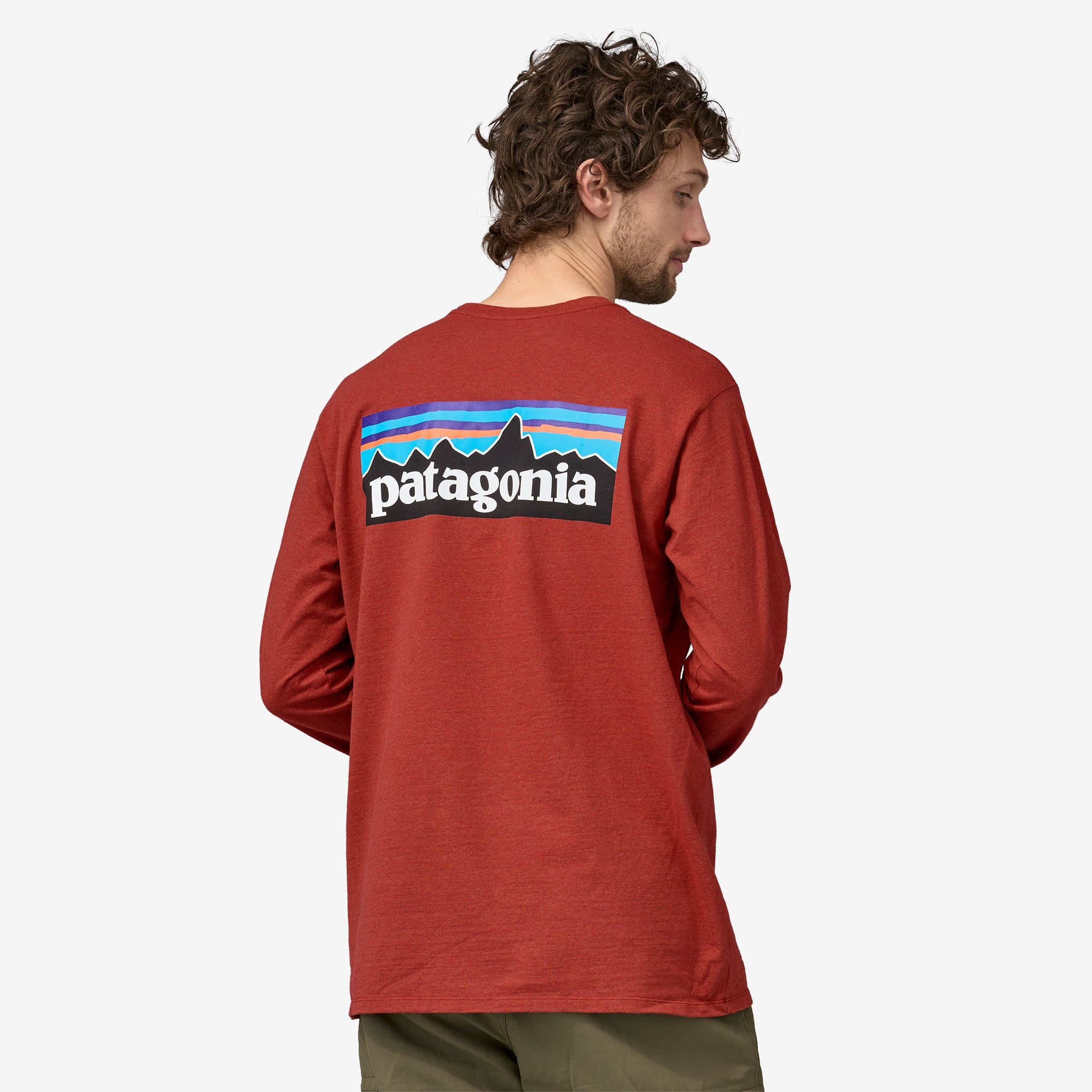 Patagonia Men's Long-Sleeved P-6 Logo Responsibili-Tee®: Burl Red - Craig  Reagin Clothiers